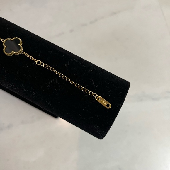 Gold & Black Clover Motif Stainless Steel Bracelet – Adjustable 9.25” Gift Ready - Picture 7 of 17